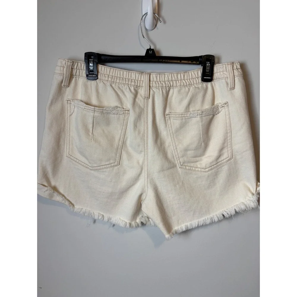 Aerie Womens Distressed Denim Shorts Cream Off White High Waisted Size L